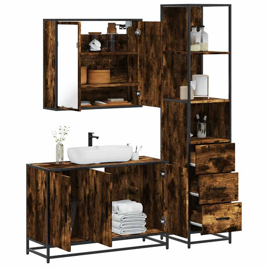 3 Piece Bathroom Furniture Set Smoked Oak Engineered Wood