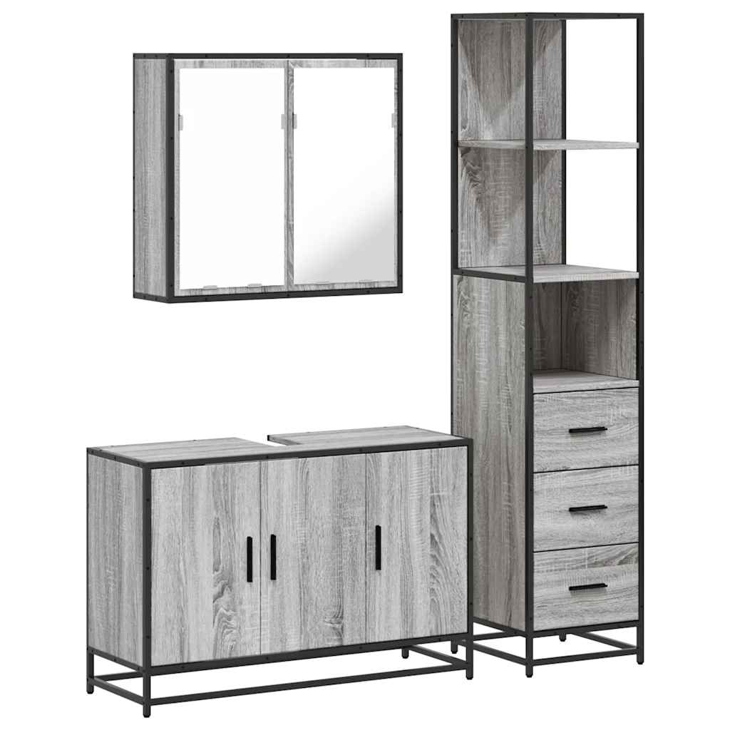 3 Piece Bathroom Furniture Set Grey Sonoma Engineered Wood