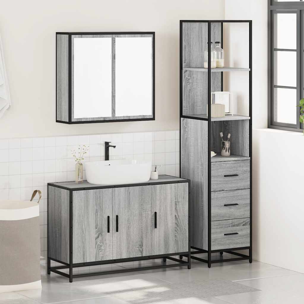 3 Piece Bathroom Furniture Set Grey Sonoma Engineered Wood