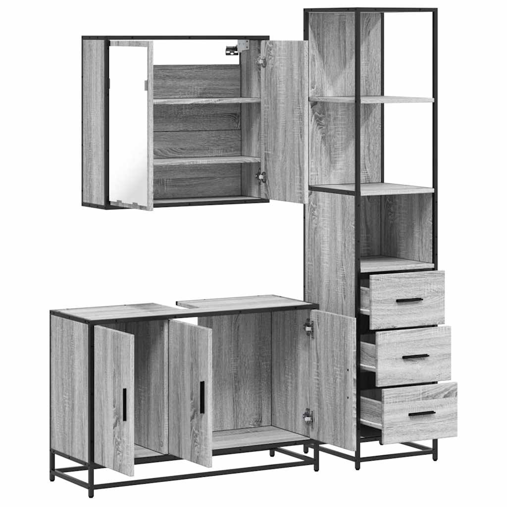 3 Piece Bathroom Furniture Set Grey Sonoma Engineered Wood