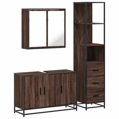 3 Piece Bathroom Furniture Set Brown Oak Engineered Wood