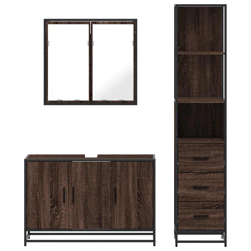 3 Piece Bathroom Furniture Set Brown Oak Engineered Wood