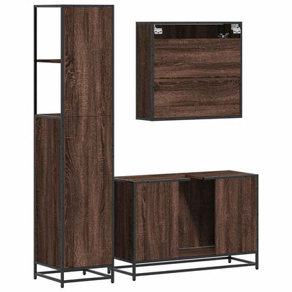 3 Piece Bathroom Furniture Set Brown Oak Engineered Wood