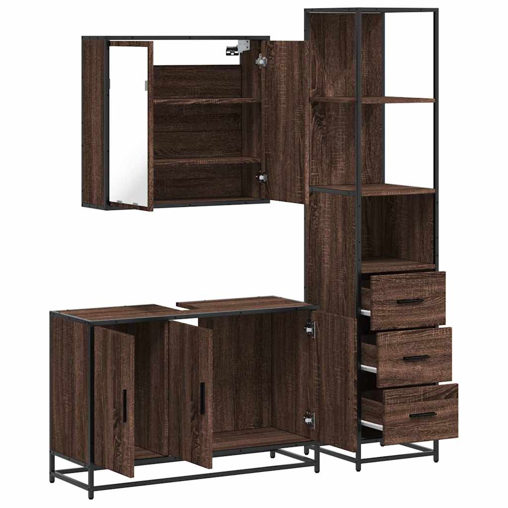 3 Piece Bathroom Furniture Set Brown Oak Engineered Wood