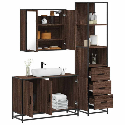 3 Piece Bathroom Furniture Set Brown Oak Engineered Wood