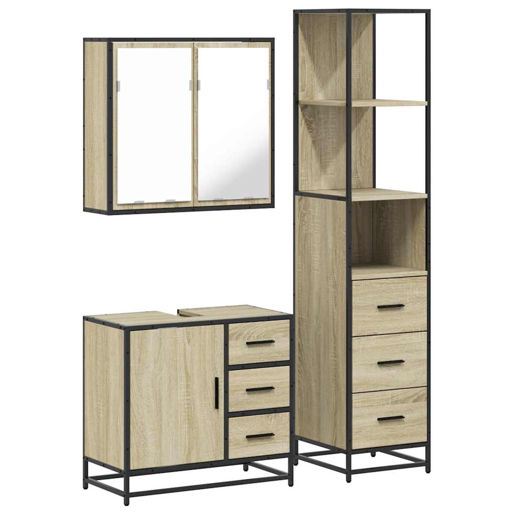 3 Piece Bathroom Furniture Set Sonoma Oak Engineered Wood