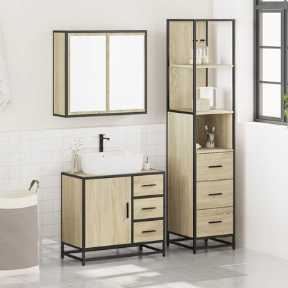 3 Piece Bathroom Furniture Set Sonoma Oak Engineered Wood