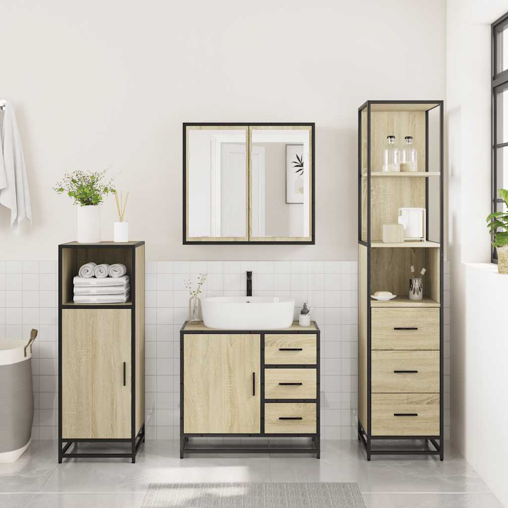 3 Piece Bathroom Furniture Set Sonoma Oak Engineered Wood