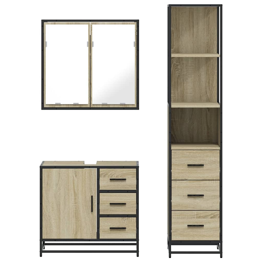 3 Piece Bathroom Furniture Set Sonoma Oak Engineered Wood