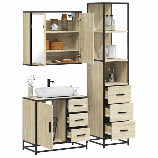 3 Piece Bathroom Furniture Set Sonoma Oak Engineered Wood