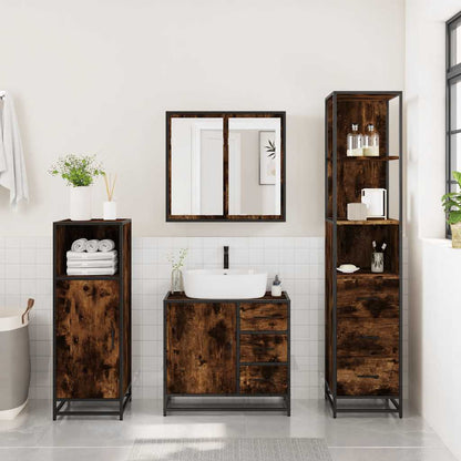 3 Piece Bathroom Furniture Set Smoked Oak Engineered Wood