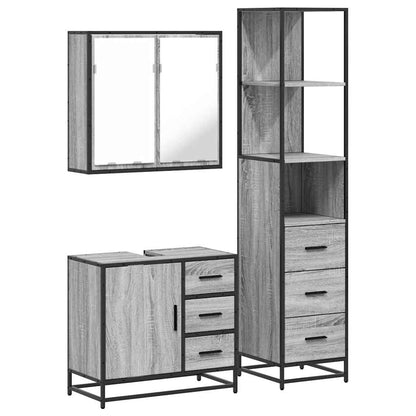 3 Piece Bathroom Furniture Set Grey Sonoma Engineered Wood