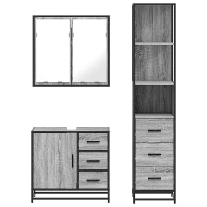 3 Piece Bathroom Furniture Set Grey Sonoma Engineered Wood