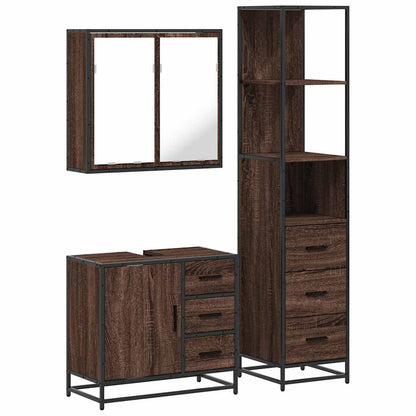 3 Piece Bathroom Furniture Set Brown Oak Engineered Wood