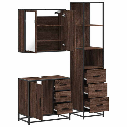 3 Piece Bathroom Furniture Set Brown Oak Engineered Wood