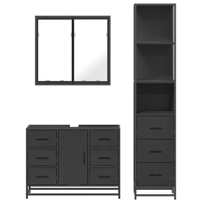 3 Piece Bathroom Furniture Set Black Engineered Wood