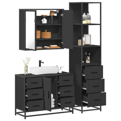 3 Piece Bathroom Furniture Set Black Engineered Wood