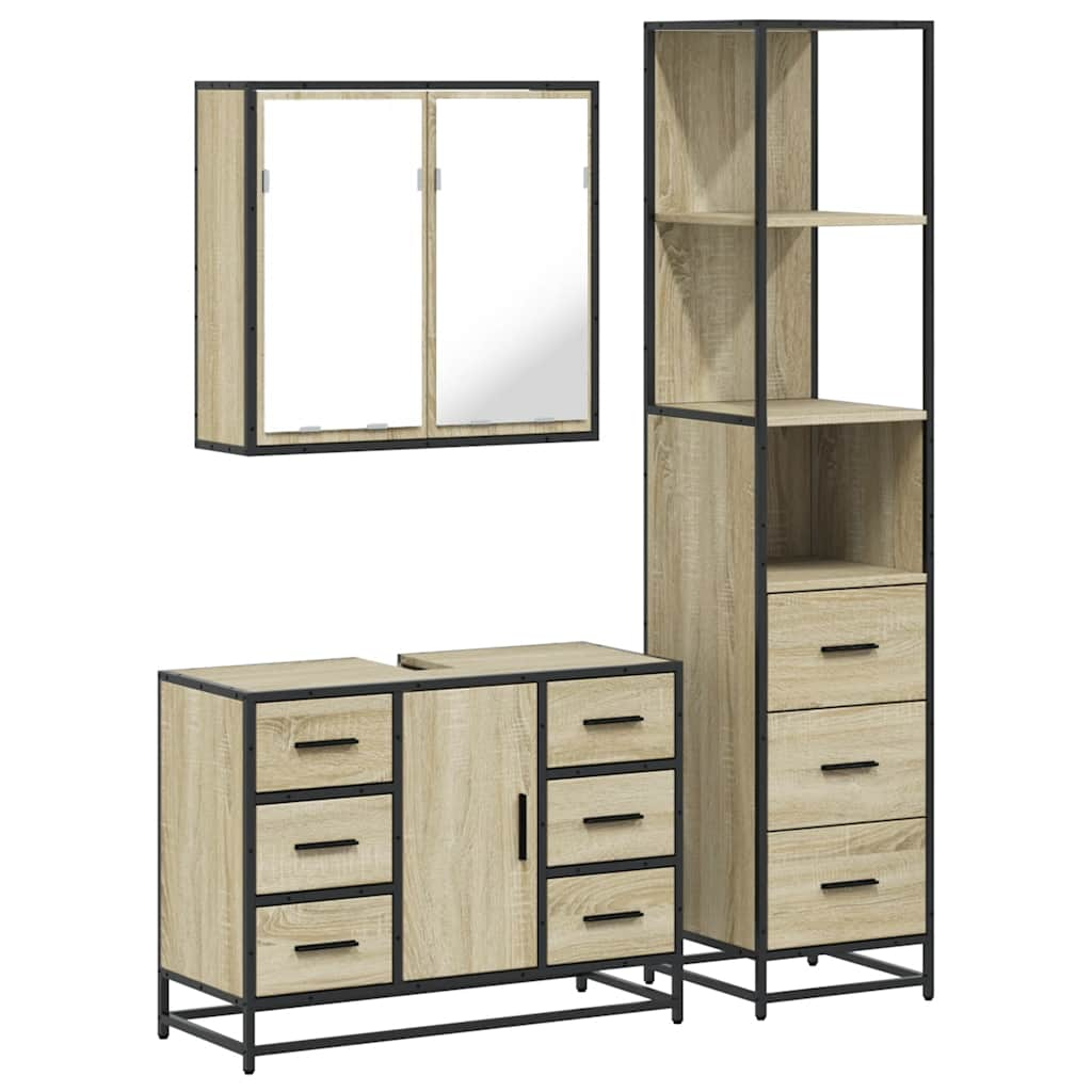 3 Piece Bathroom Furniture Set Sonoma Oak Engineered Wood