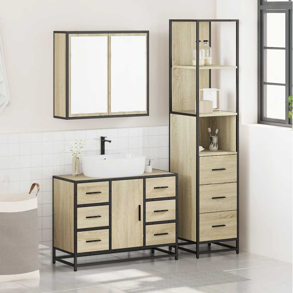 3 Piece Bathroom Furniture Set Sonoma Oak Engineered Wood