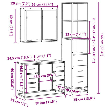 3 Piece Bathroom Furniture Set Sonoma Oak Engineered Wood