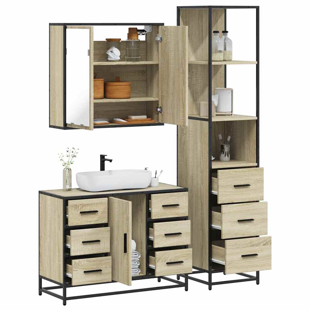 3 Piece Bathroom Furniture Set Sonoma Oak Engineered Wood