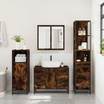 3 Piece Bathroom Furniture Set Smoked Oak Engineered Wood