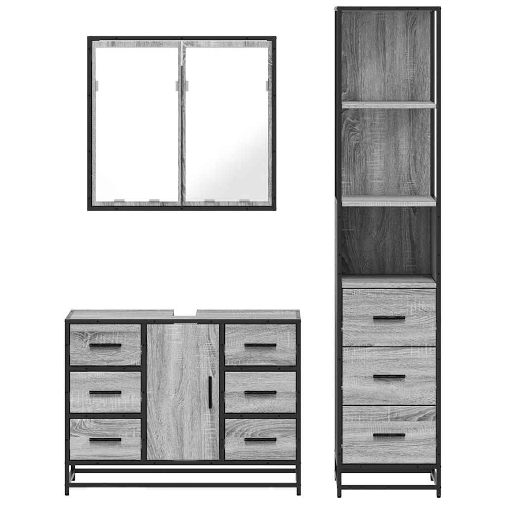 3 Piece Bathroom Furniture Set Grey Sonoma Engineered Wood