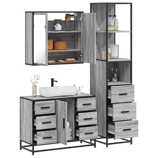 3 Piece Bathroom Furniture Set Grey Sonoma Engineered Wood