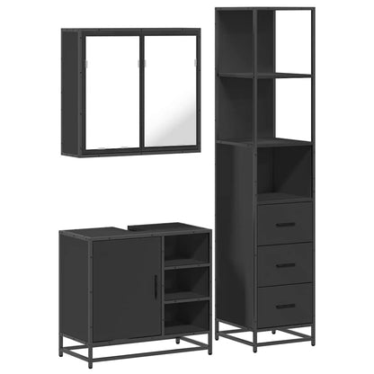 3 Piece Bathroom Furniture Set Black Engineered Wood