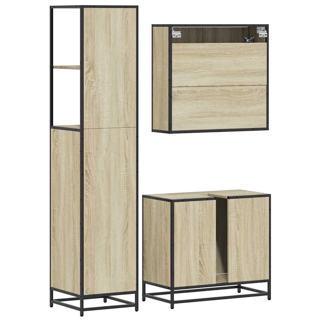 3 Piece Bathroom Furniture Set Sonoma Oak Engineered Wood