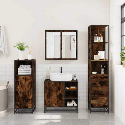 3 Piece Bathroom Furniture Set Smoked Oak Engineered Wood