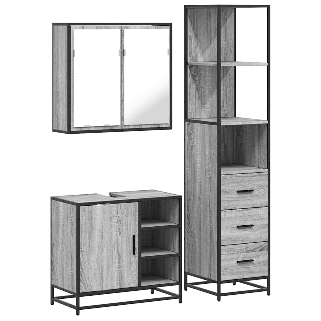 3 Piece Bathroom Furniture Set Grey Sonoma Engineered Wood