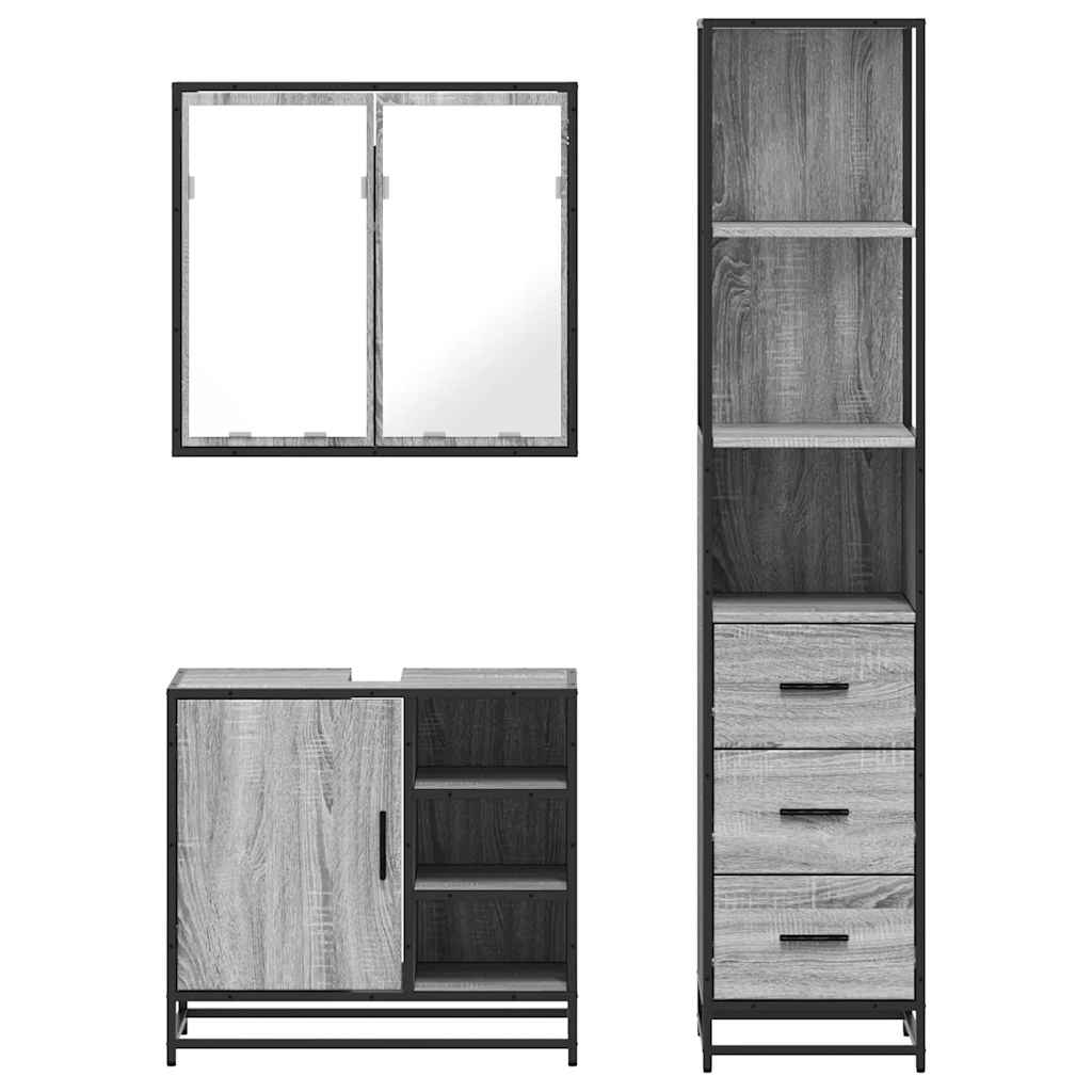 3 Piece Bathroom Furniture Set Grey Sonoma Engineered Wood