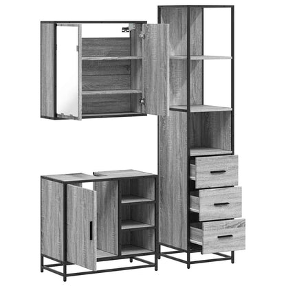 3 Piece Bathroom Furniture Set Grey Sonoma Engineered Wood