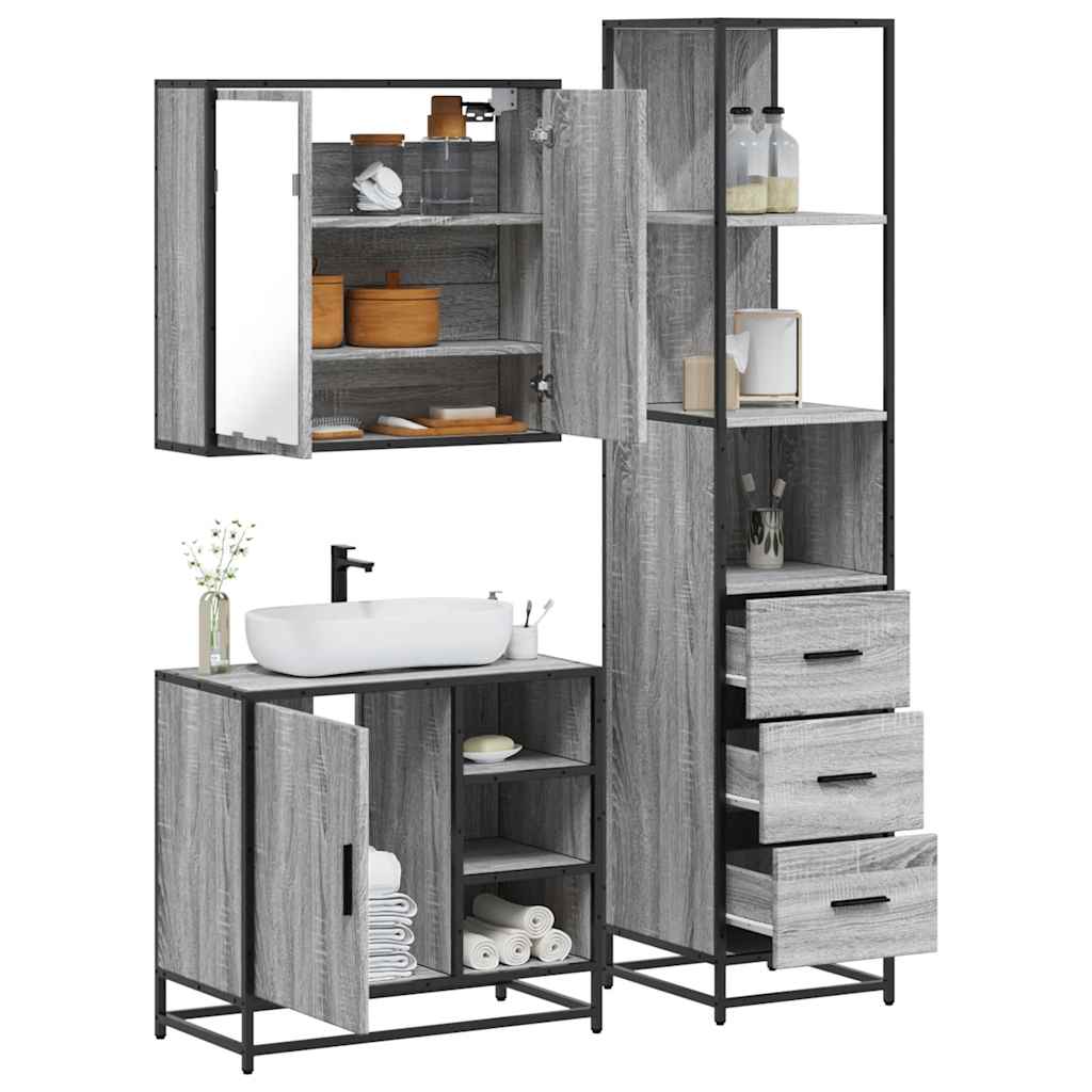 3 Piece Bathroom Furniture Set Grey Sonoma Engineered Wood