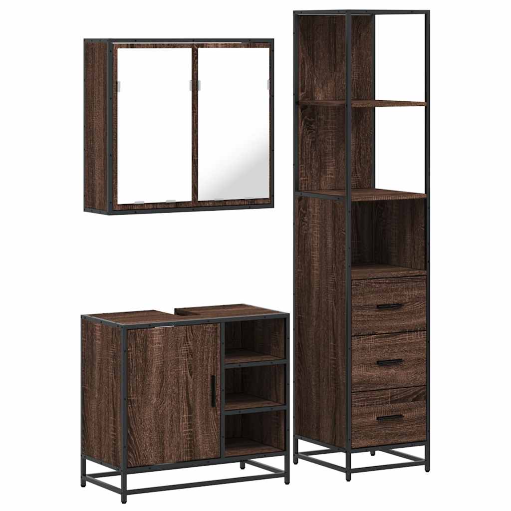 3 Piece Bathroom Furniture Set Brown Oak Engineered Wood