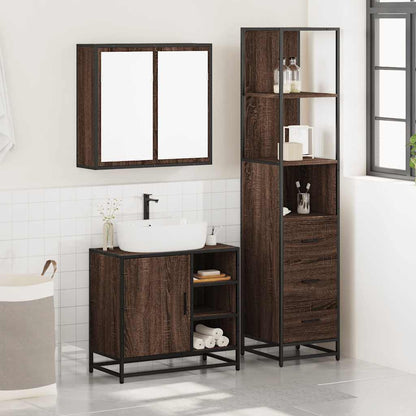 3 Piece Bathroom Furniture Set Brown Oak Engineered Wood