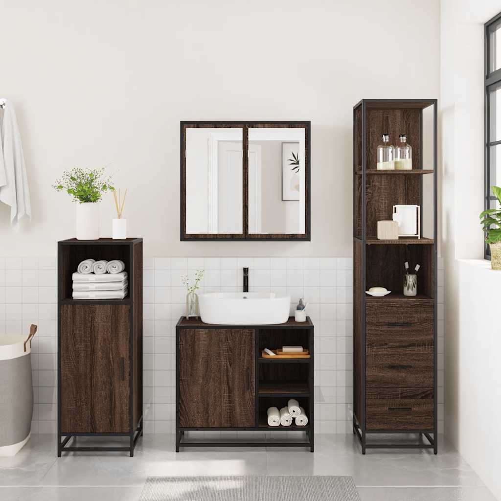 3 Piece Bathroom Furniture Set Brown Oak Engineered Wood