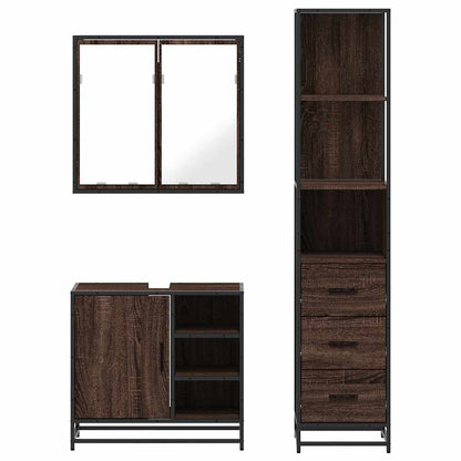 3 Piece Bathroom Furniture Set Brown Oak Engineered Wood