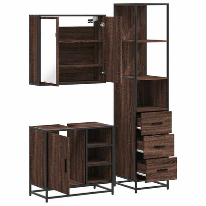 3 Piece Bathroom Furniture Set Brown Oak Engineered Wood