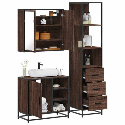 3 Piece Bathroom Furniture Set Brown Oak Engineered Wood