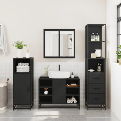 3 Piece Bathroom Furniture Set Black Engineered Wood