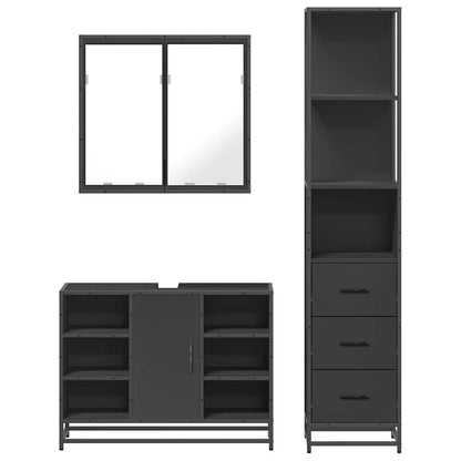 3 Piece Bathroom Furniture Set Black Engineered Wood