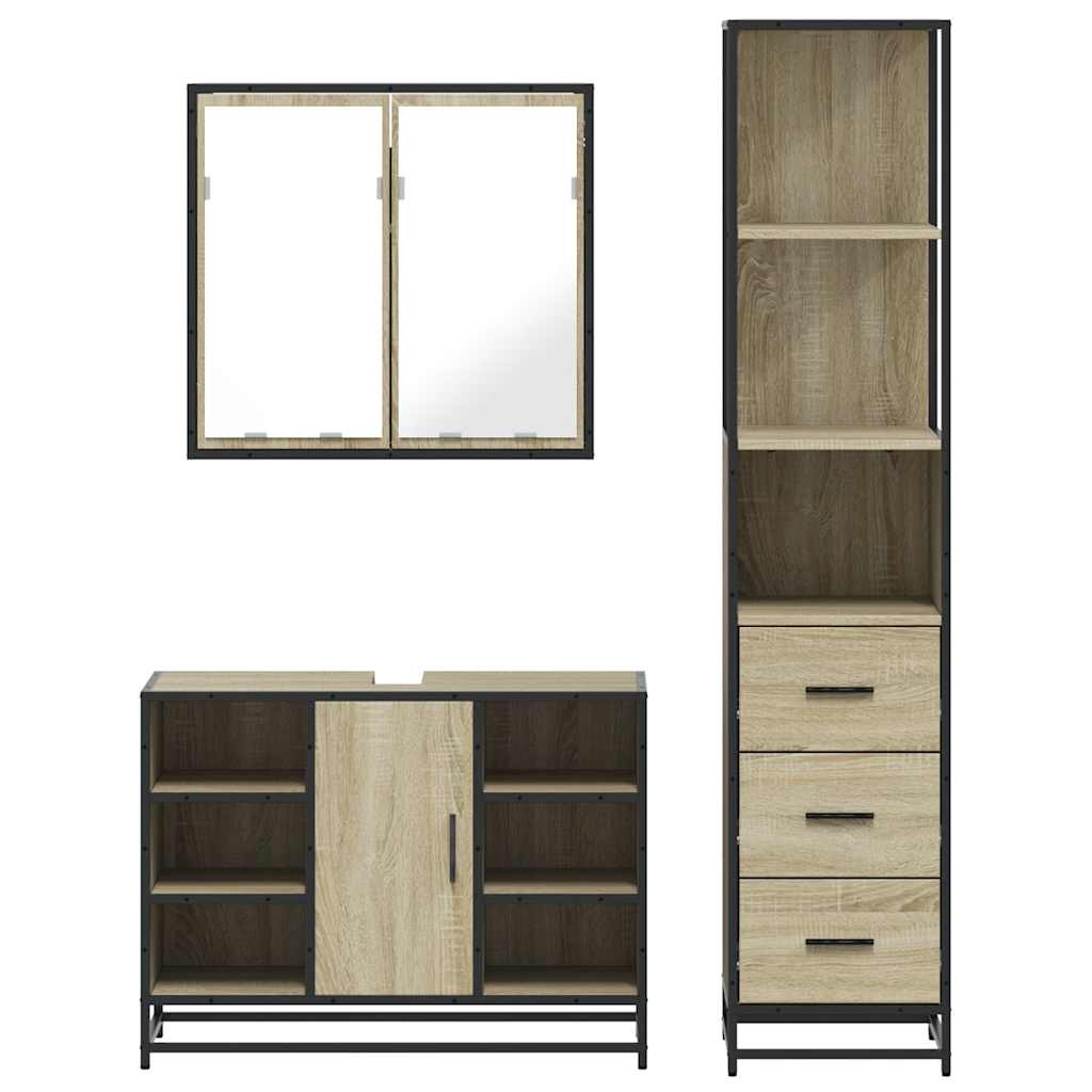 3 Piece Bathroom Furniture Set Sonoma Oak Engineered Wood