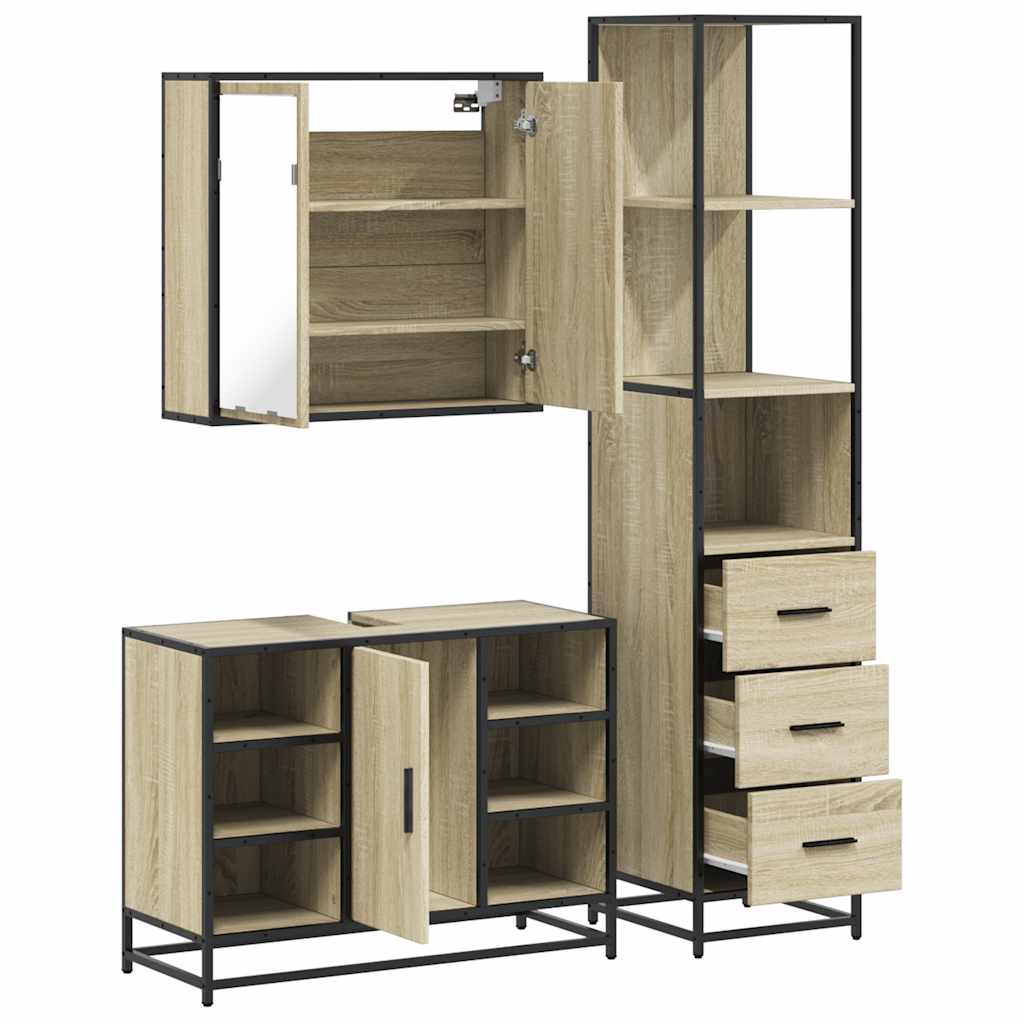 3 Piece Bathroom Furniture Set Sonoma Oak Engineered Wood