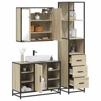 3 Piece Bathroom Furniture Set Sonoma Oak Engineered Wood