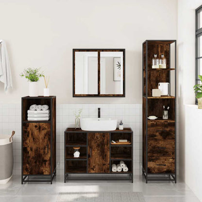 3 Piece Bathroom Furniture Set Smoked Oak Engineered Wood