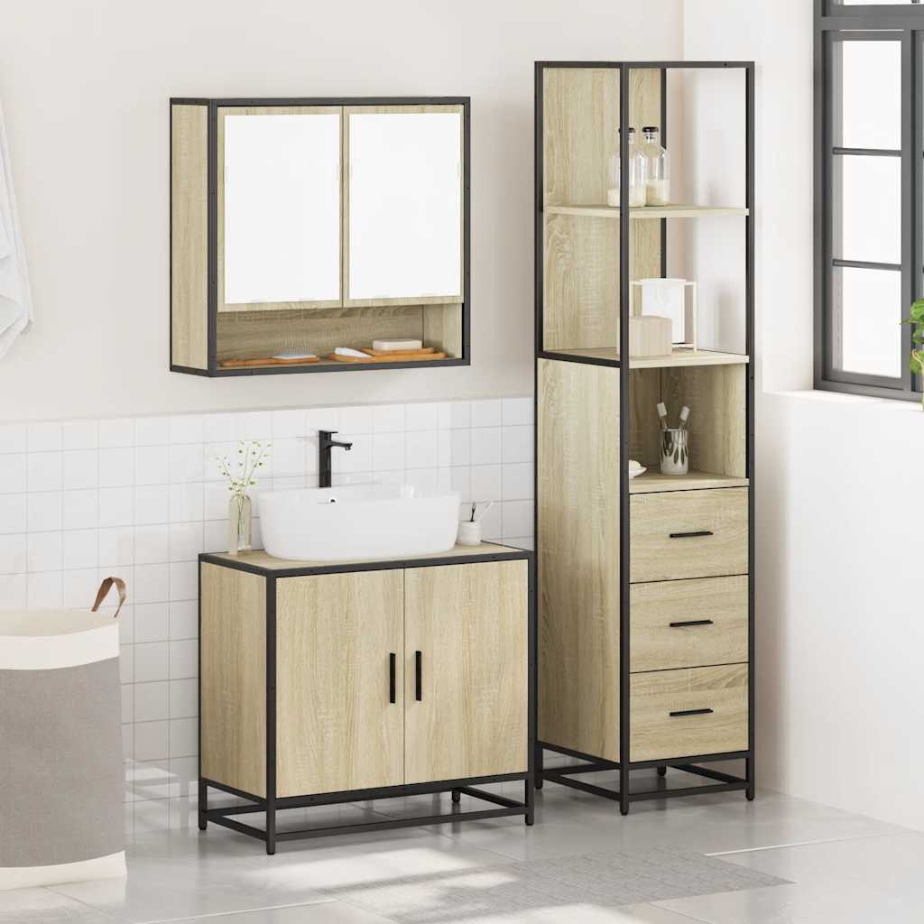 3 Piece Bathroom Furniture Set Sonoma Oak Engineered Wood