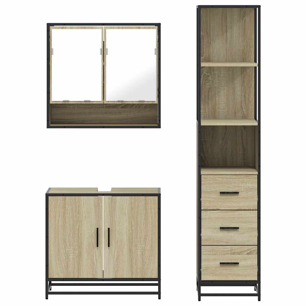 3 Piece Bathroom Furniture Set Sonoma Oak Engineered Wood