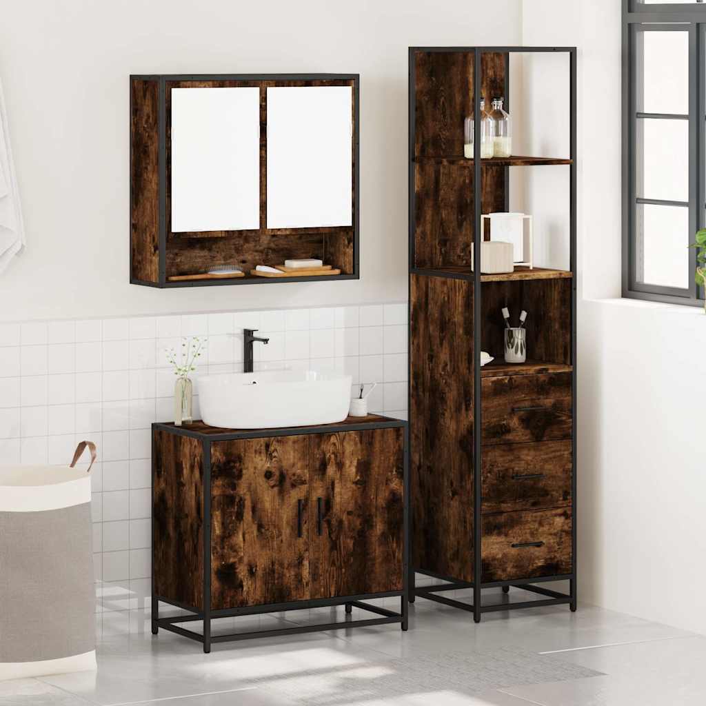 3 Piece Bathroom Furniture Set Smoked Oak Engineered Wood